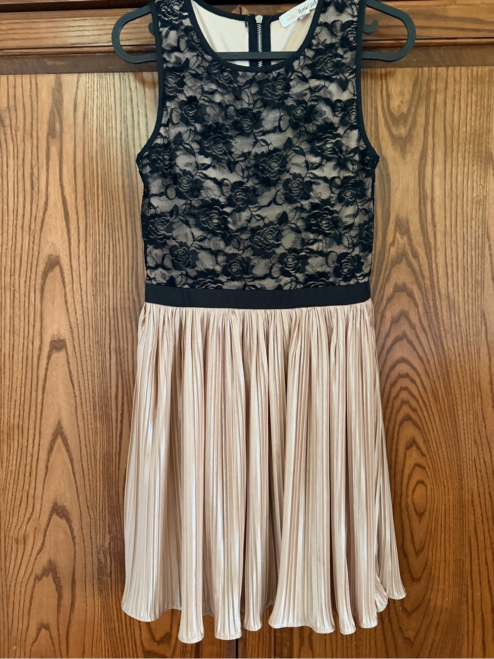 Rewind Black Lace Bodice with Rose Gold Pleated Skirt Girls Formal Dress
